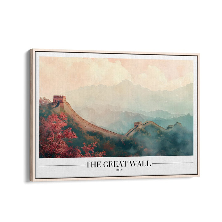 the great wall of china travel posters in Oak Wood Floater Frame