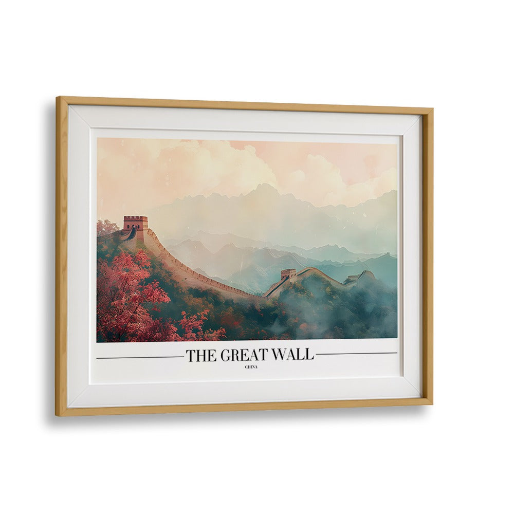 the great wall of china travel posters in Oak Wood Frame With Mount