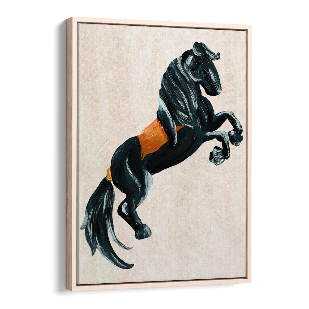 Majestic black horse artwork in oak frame, perfect for fans of THE HORSE, ANIMAL PAINTINGS collection.