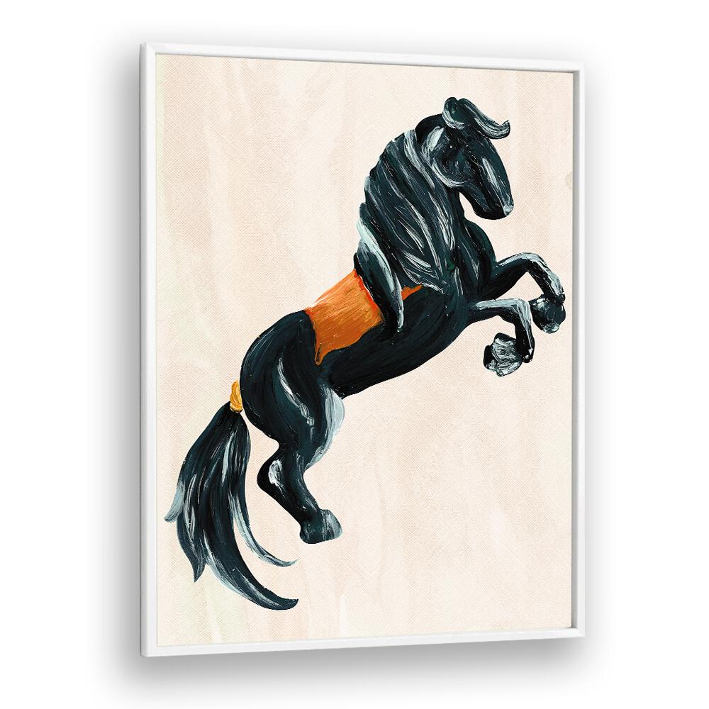 Stunning "THE HORSE, ANIMAL PAINTINGS" artwork showcasing a majestic horse in a white frame, perfect for any decor.