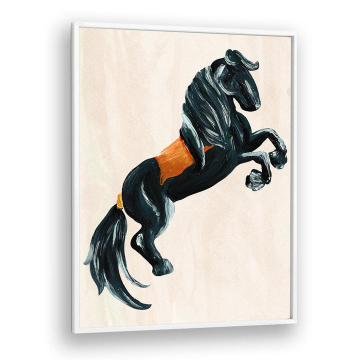Stunning "THE HORSE, ANIMAL PAINTINGS" artwork showcasing a majestic horse in a white frame, perfect for any decor.