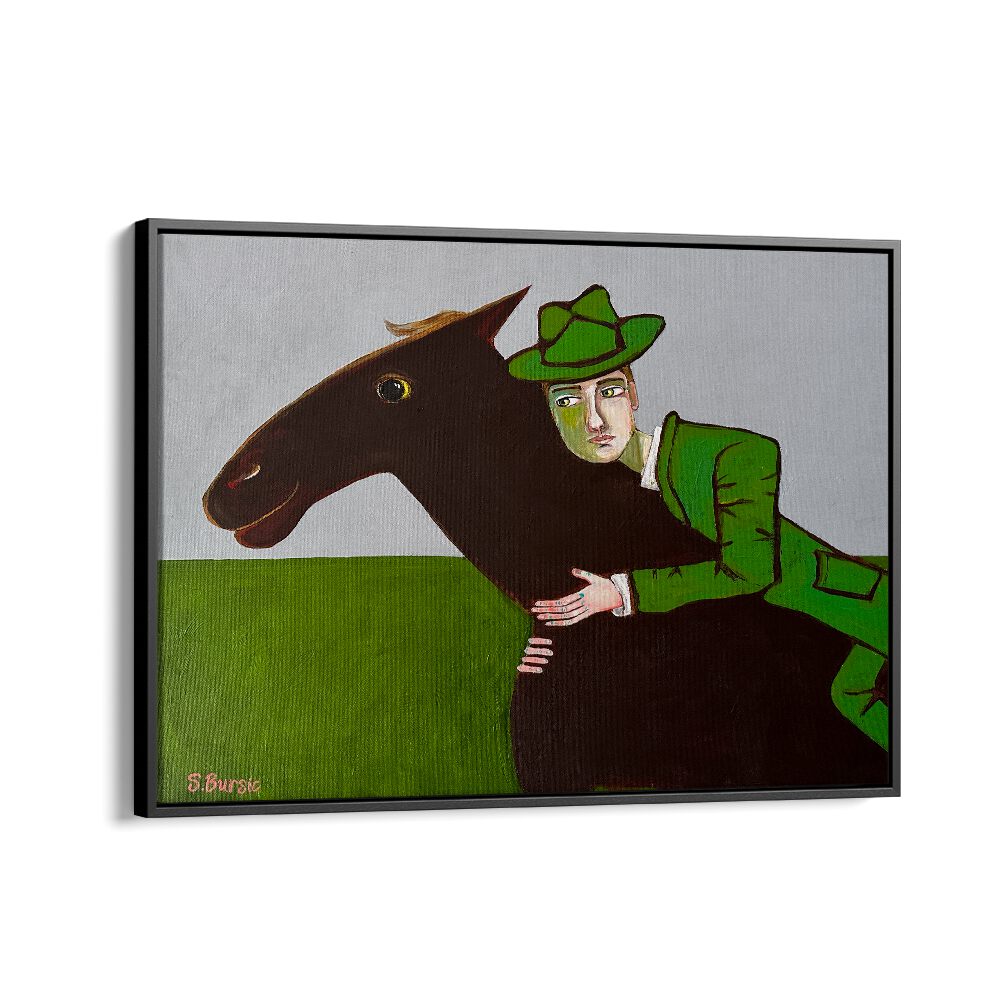 the horse lover women illustration paintings in Black Floater Frame