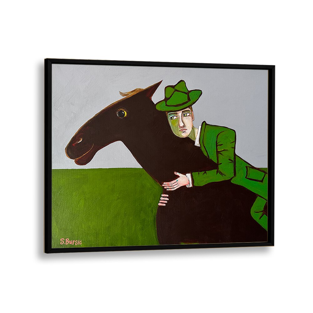 the horse lover women illustration paintings in Black Plain Frame