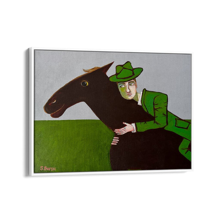 the horse lover women illustration paintings in White Floater Frame