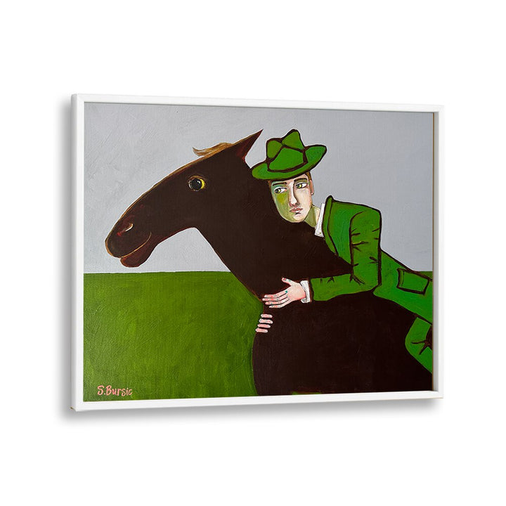 the horse lover women illustration paintings in White Plain Frame