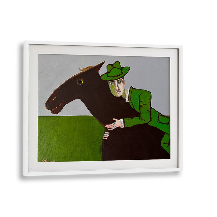 the horse loverwomen illustration paintings in White Frame With Mount