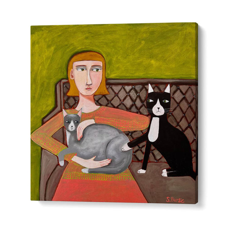 the jealous cat women illustration paintings in Gallery Wrap