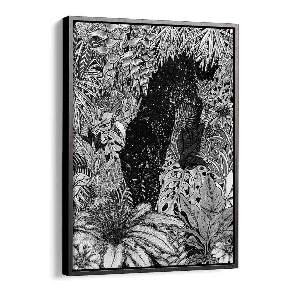 the jungle at night original Vintage paintings in Black Floater Frame