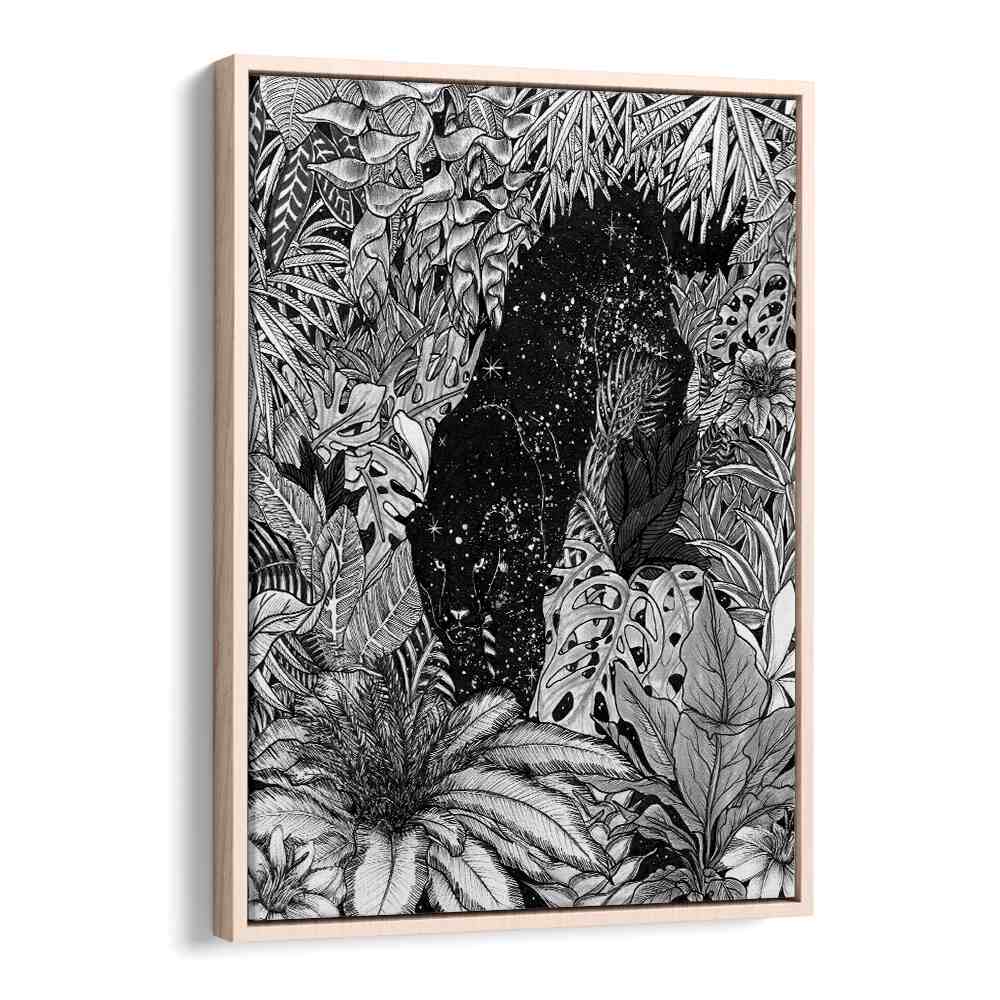 the jungle at night original Vintage paintings in Oak Wood Floater Frame