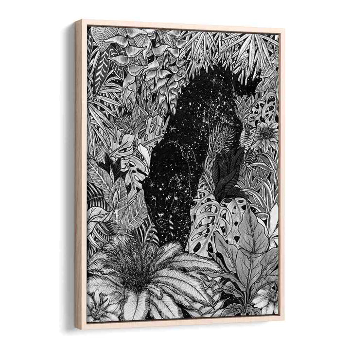 the jungle at night original Vintage paintings in Oak Wood Floater Frame