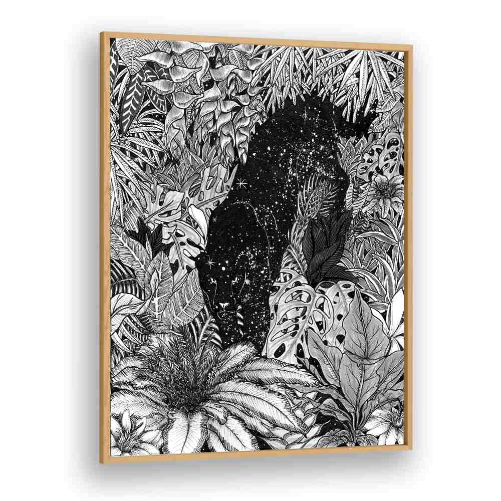 the jungle at night original Vintage paintings in Oak Wood Plain Frame