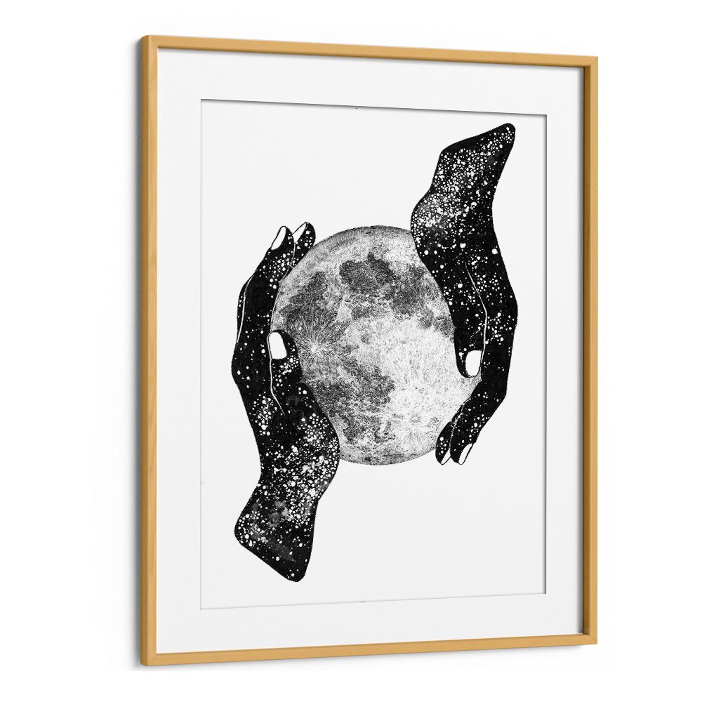 Surreal art prints showcasing "THE MAGIC OF THE UNIVERSE" in an elegant oak frame, capturing cosmic wonder.