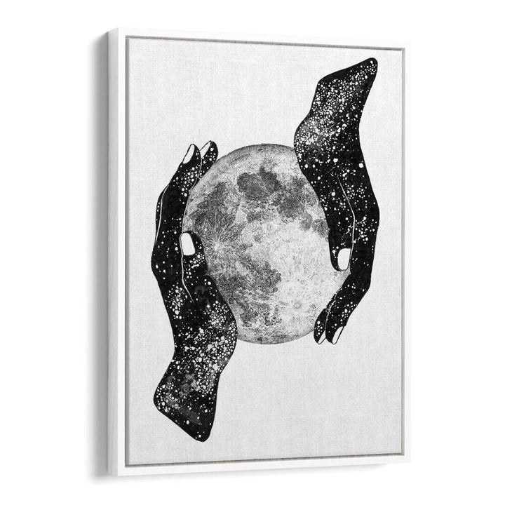 Surreal art print featuring hands cradling the moon, showcasing THE MAGIC OF THE UNIVERSE, SURREAL ART PRINTS.