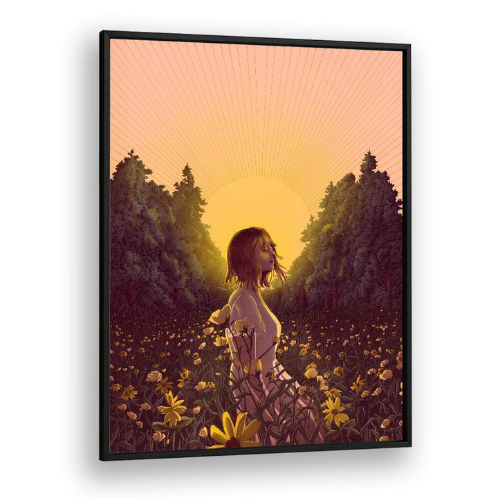 the meadow at dawn colour large Vintage paintings in Black Plain Frame