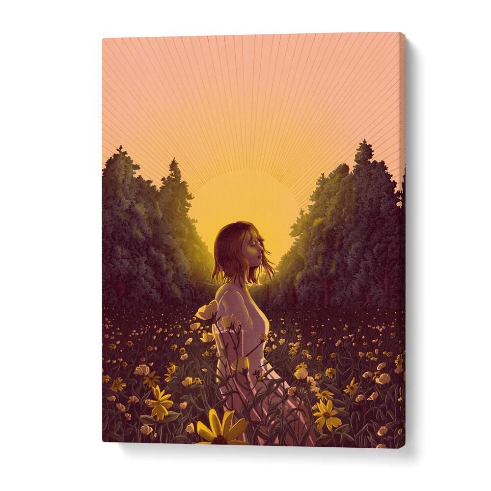 the meadow at dawn colour large Vintage paintings in Gallery Wrap