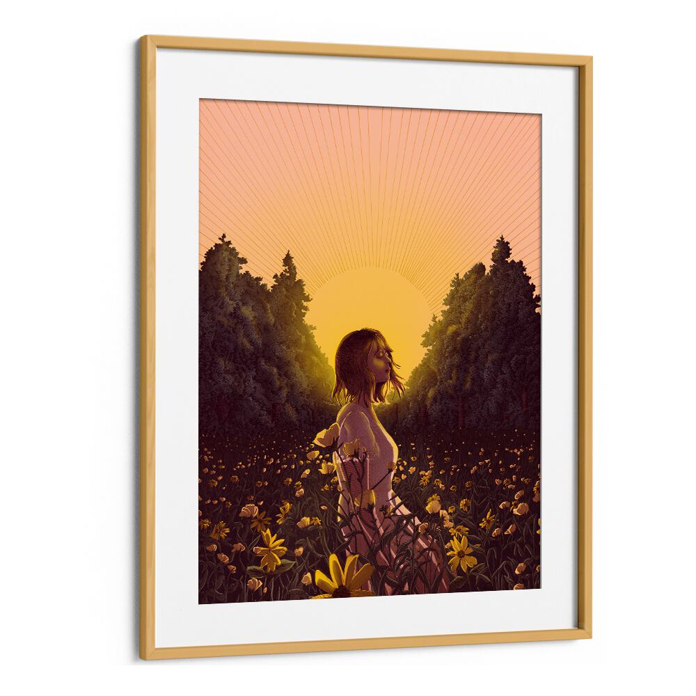 the meadow at dawn colour large Vintage paintings in Oak Wood Frame With Mount