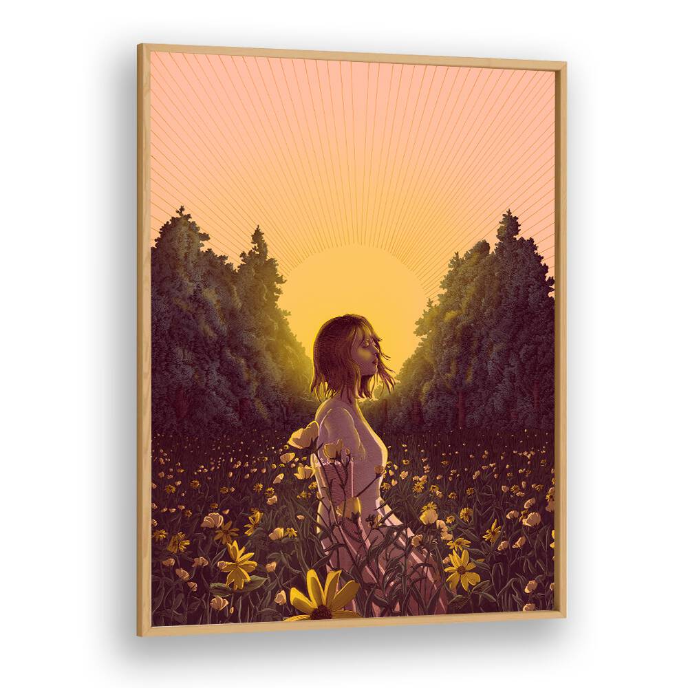 the meadow at dawn colour large Vintage paintings in Oak Wood Plain Frame