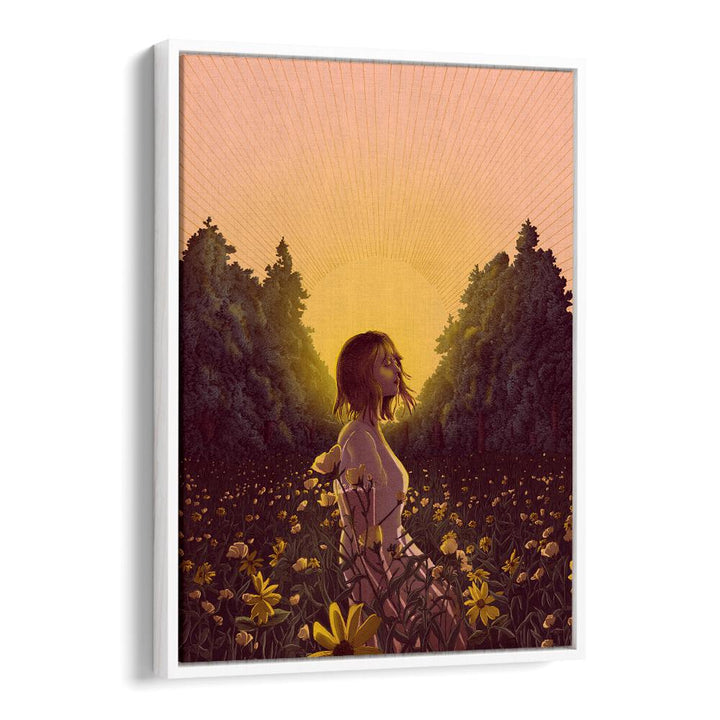 the meadow at dawn colour large Vintage paintings in White Floater Frame