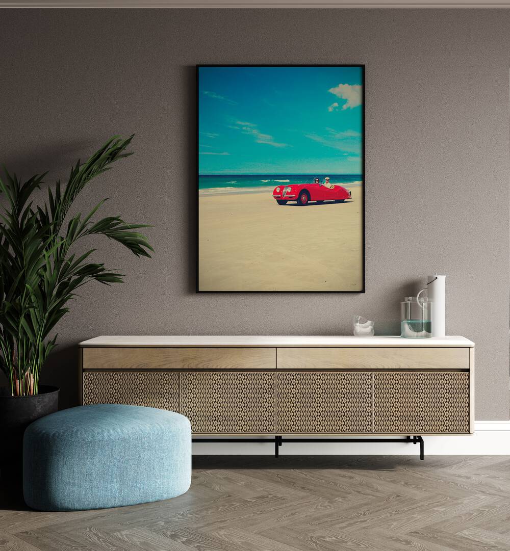 the red car I car poster Artwork I placed on a Wall 