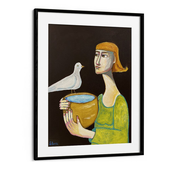 the water giver women illustration paintings in Black Frame With Mount