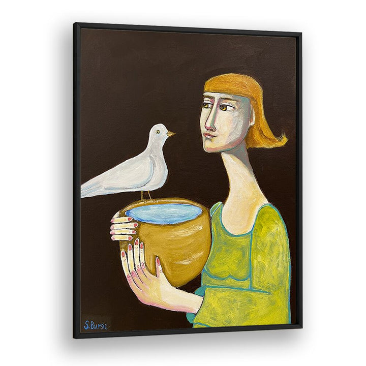 the water giver women illustration paintings in Black Plain Frame