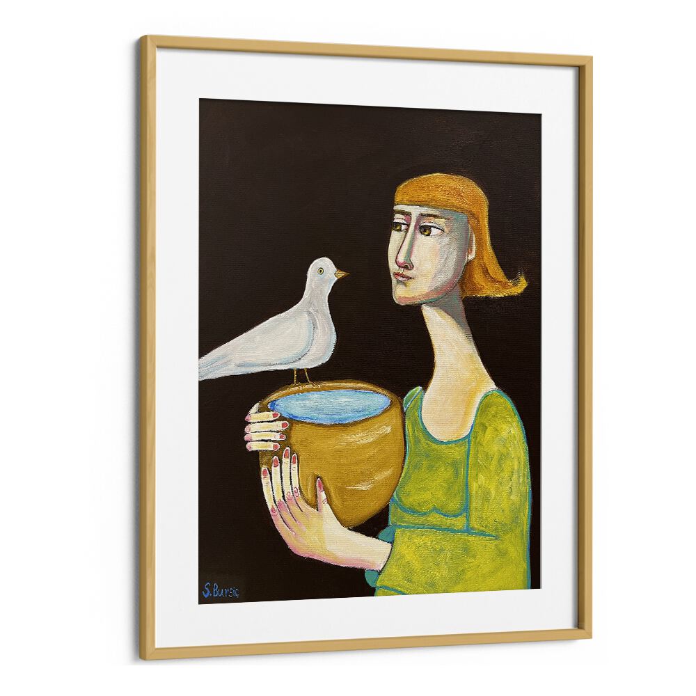 the water giver women illustration paintings in Oak Wood Frame With Mount