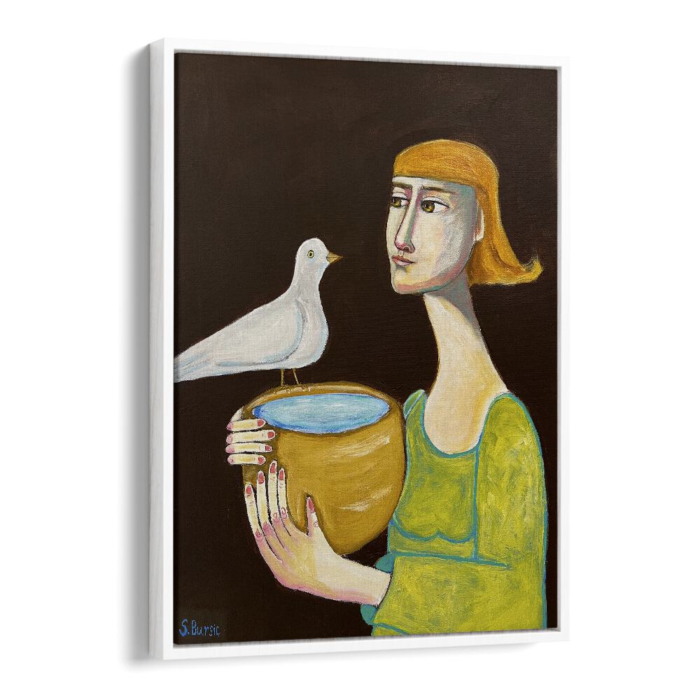 the water giver women illustration paintings in White Floater Frame