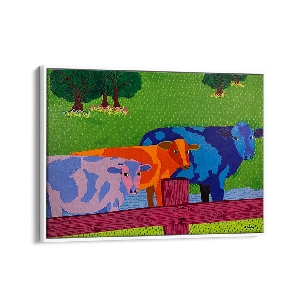 three cows landscape art prints in White Floater Frame