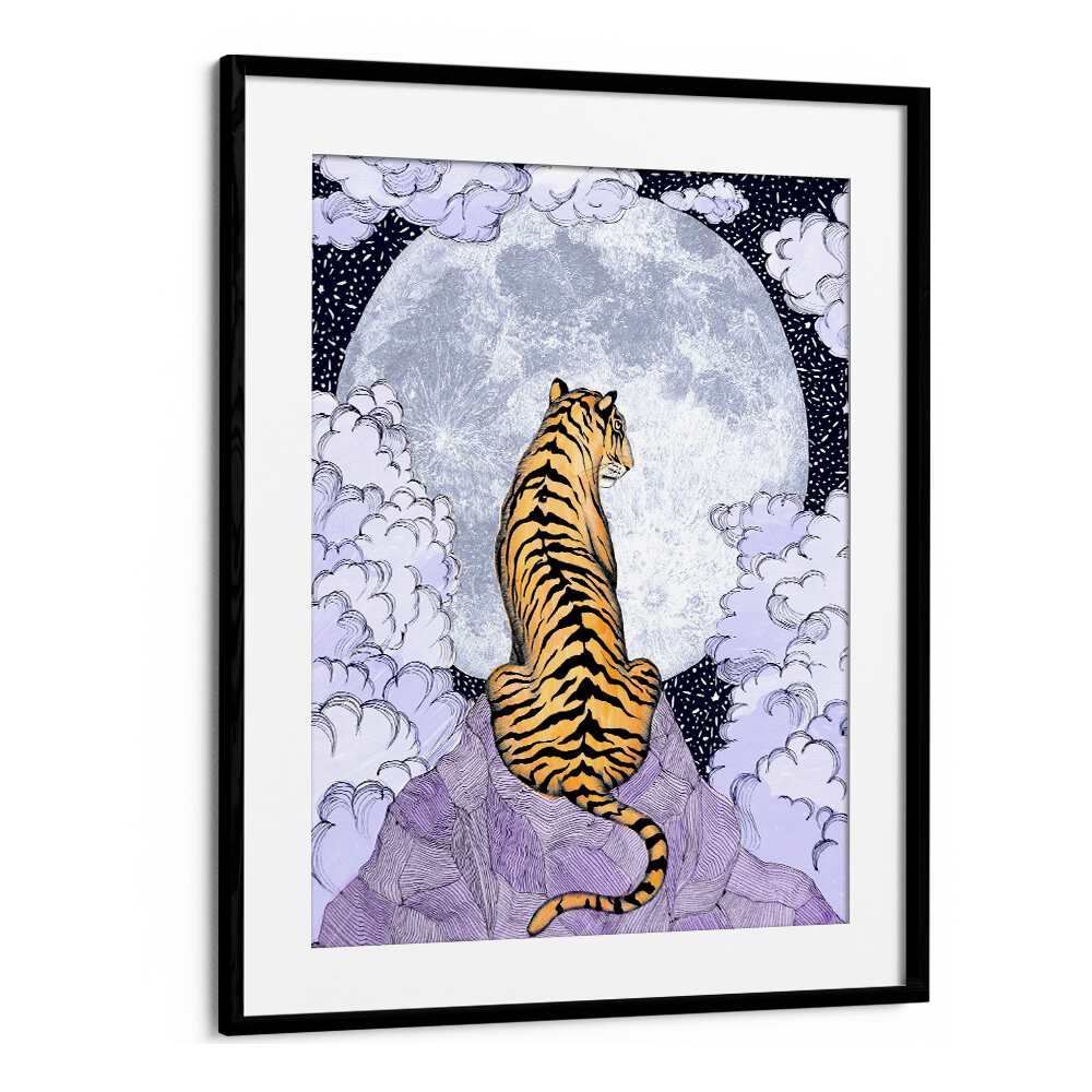 tiger moon 2018 Vintage paintings in Black Frame With Mount