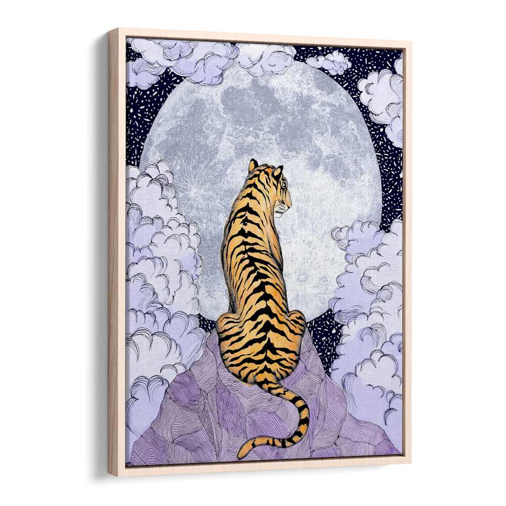 tiger moon 2018 Vintage paintings in Oak Wood Floater Frame