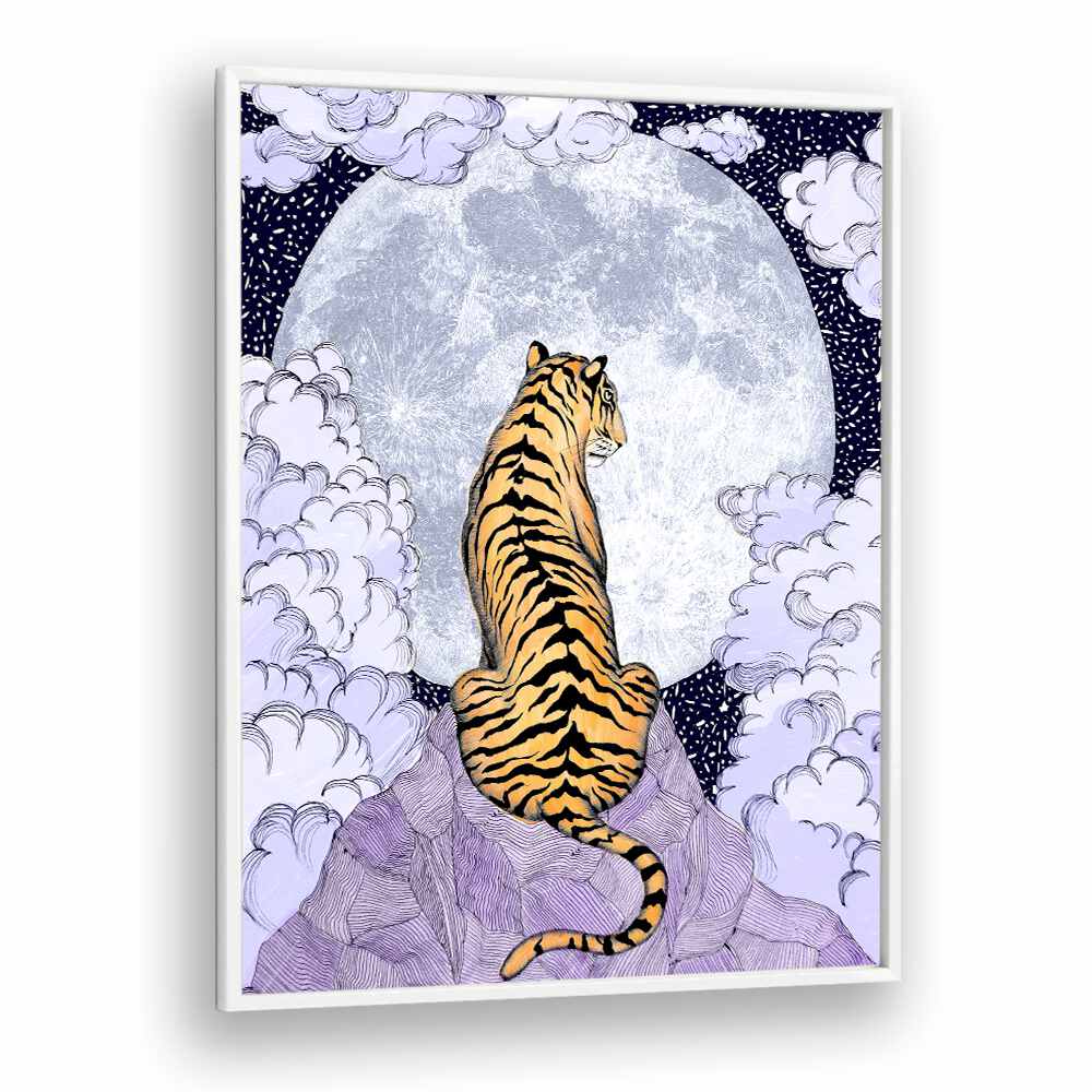 tiger moon 2018 Vintage paintings in White Plain Frame