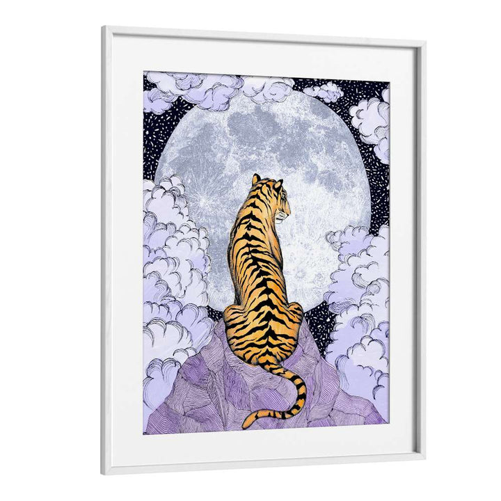 tiger moon 2018Vintage paintings in White Frame With Mount