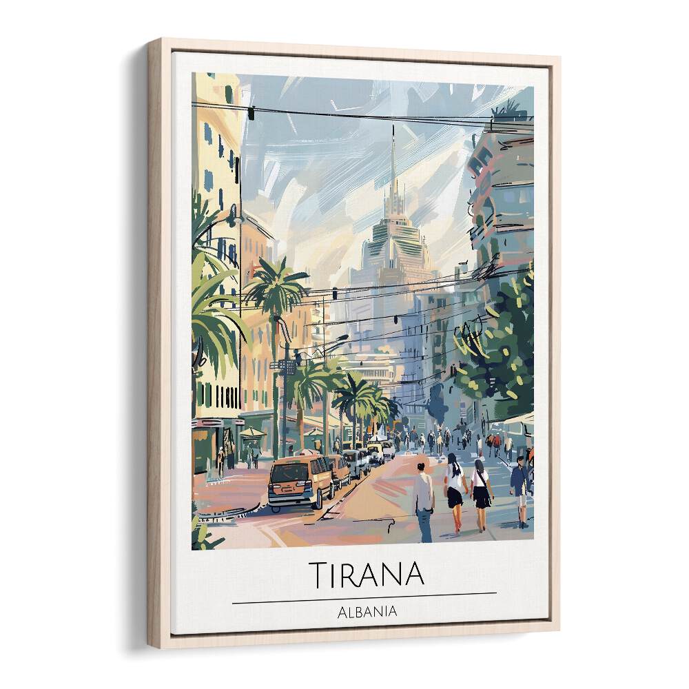 tirana-albania travel posters in Oak Wood Floater Frame