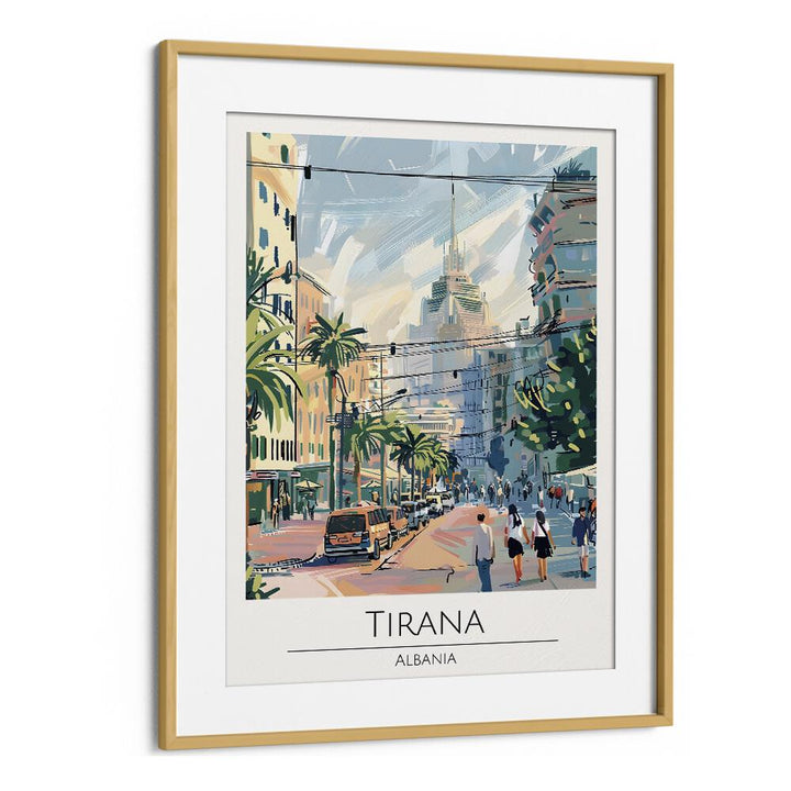 tirana-albania travel posters in Oak Wood Frame With Mount