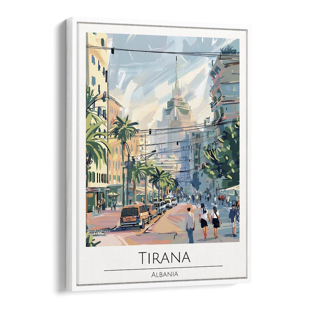 tirana-albania travel posters in White Floater Frame