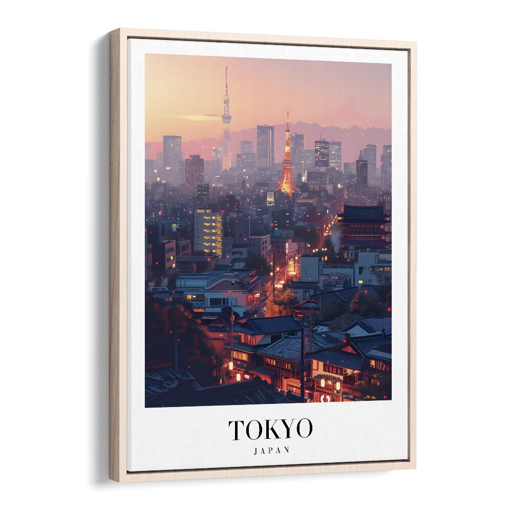 tokyo-japan travel posters in Oak Wood Floater Frame