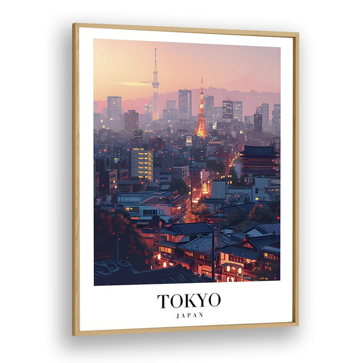 tokyo-japan travel posters in Oak Wood Plain Frame