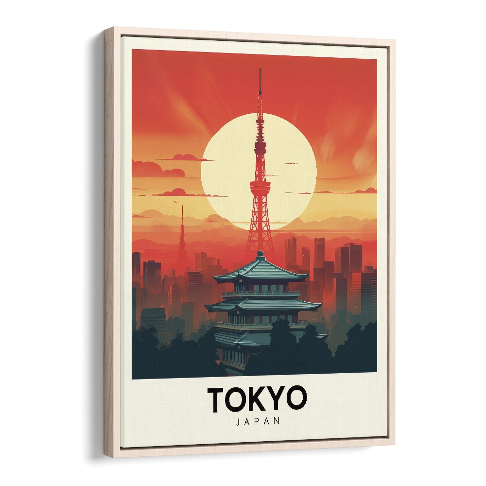 tokyo tapestry travel posters in Oak Wood Floater Frame