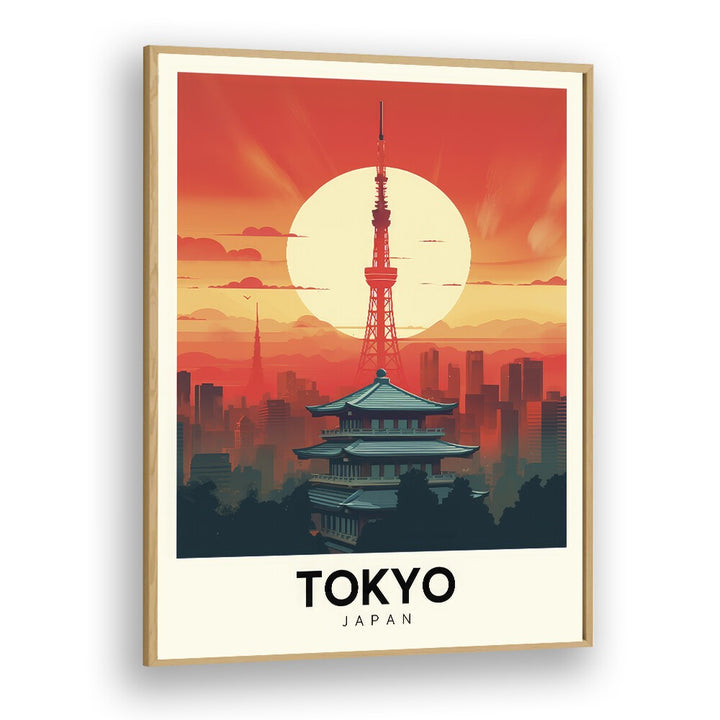 tokyo tapestry travel posters in Oak Wood Plain Frame