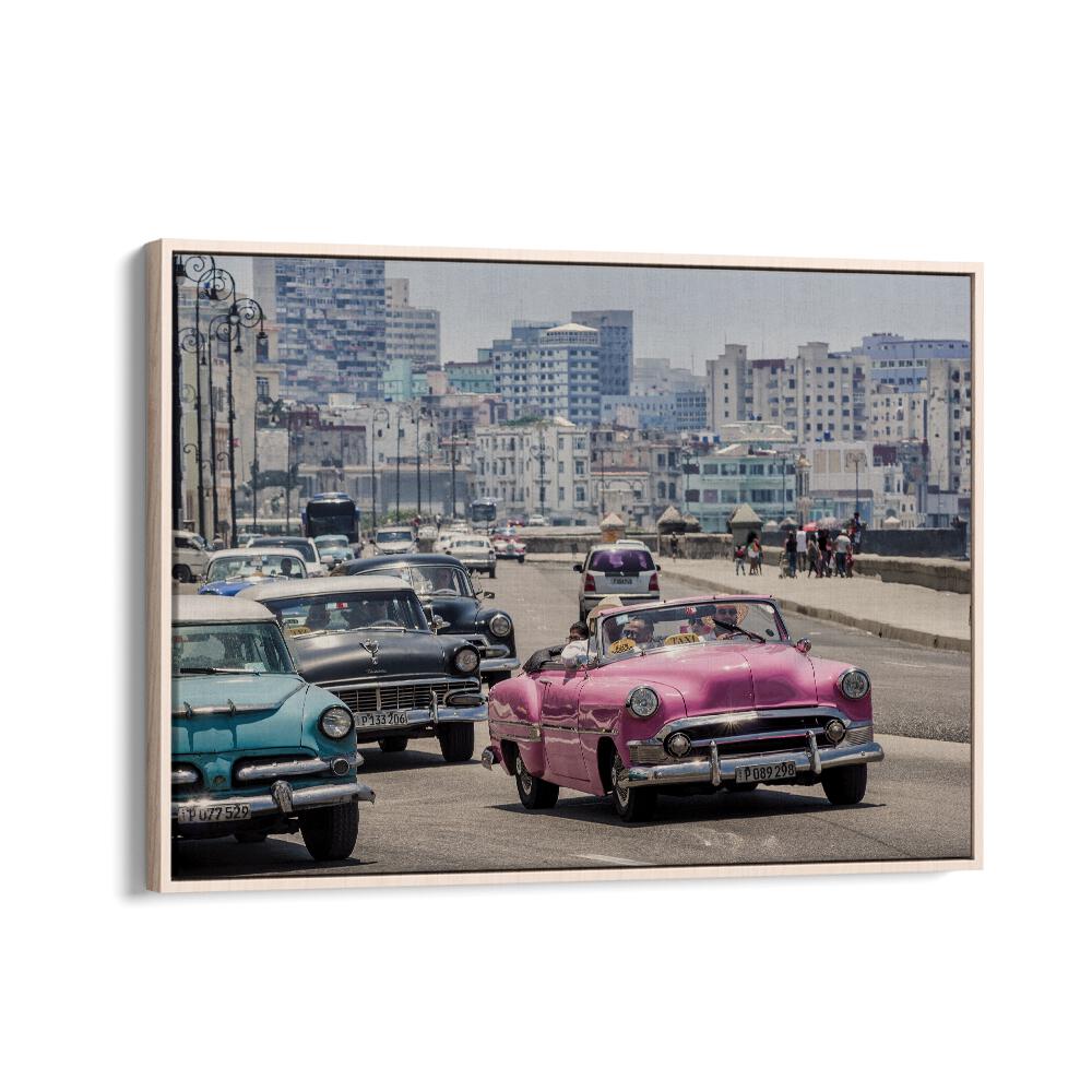 traffic on the malecone car poster in Oak Wood Floater Frame