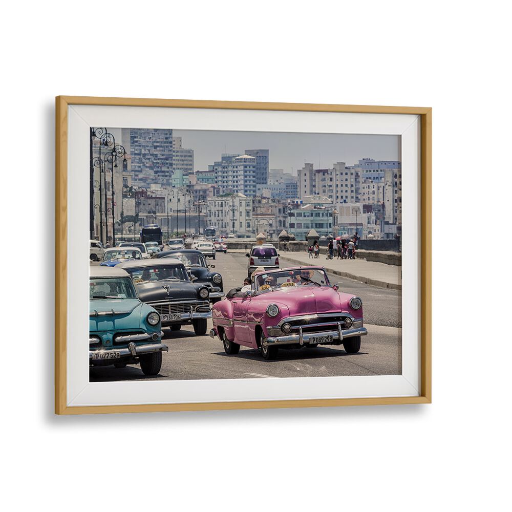 traffic on the malecone car poster in Oak Wood Frame With Mount