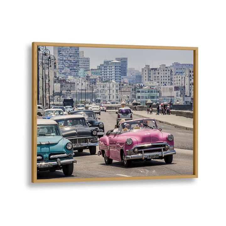 traffic on the malecone car poster in Oak Wood Plain Frame