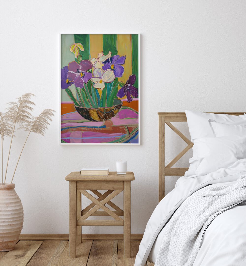 tranquil blossoms II electric wall art prints placed in a bedroom 