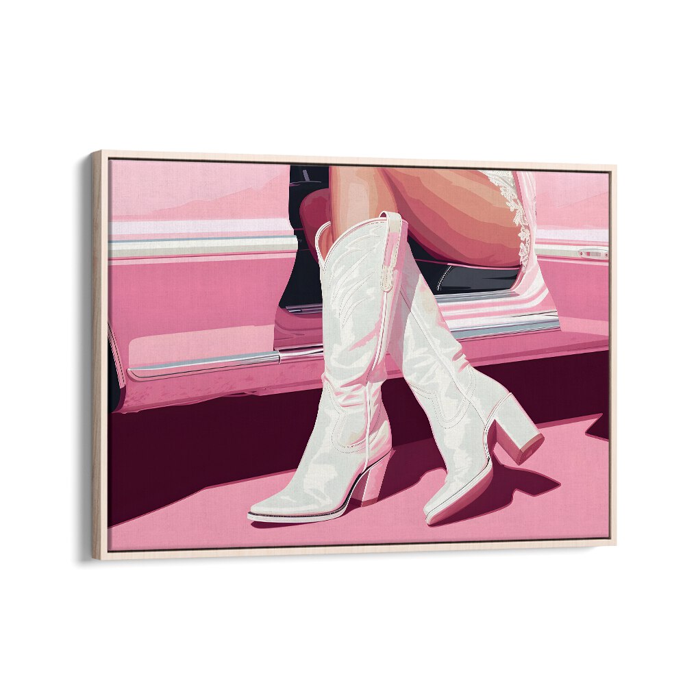 tthese boots are made for walking electric wall art prints in Oak Wood Floater Frame