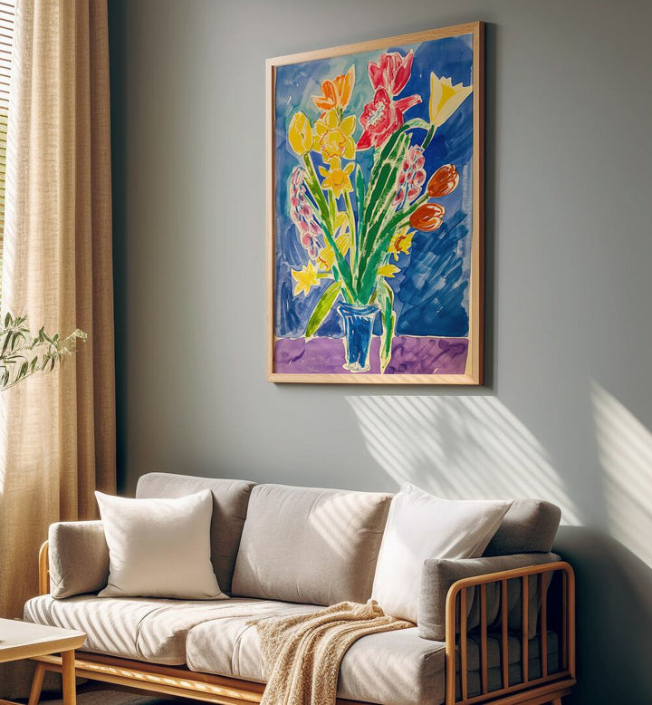 tulip lily orchid delight electric wall art prints III placed above the sofa