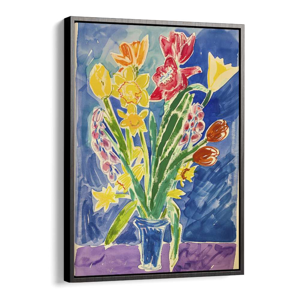 tulip lily orchid delight electric wall art prints in Black Floater Frame