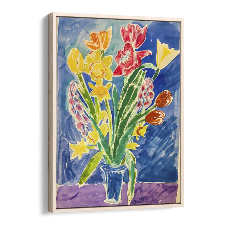 tulip lily orchid delight electric wall art prints in Oak Wood Floater Frame