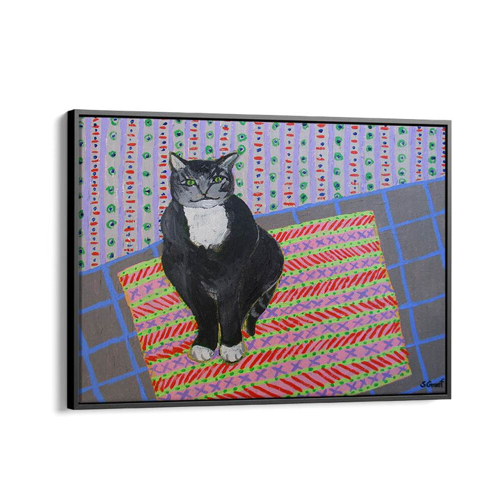 tuxedo cat wildlife paintings in Black Floater Frame