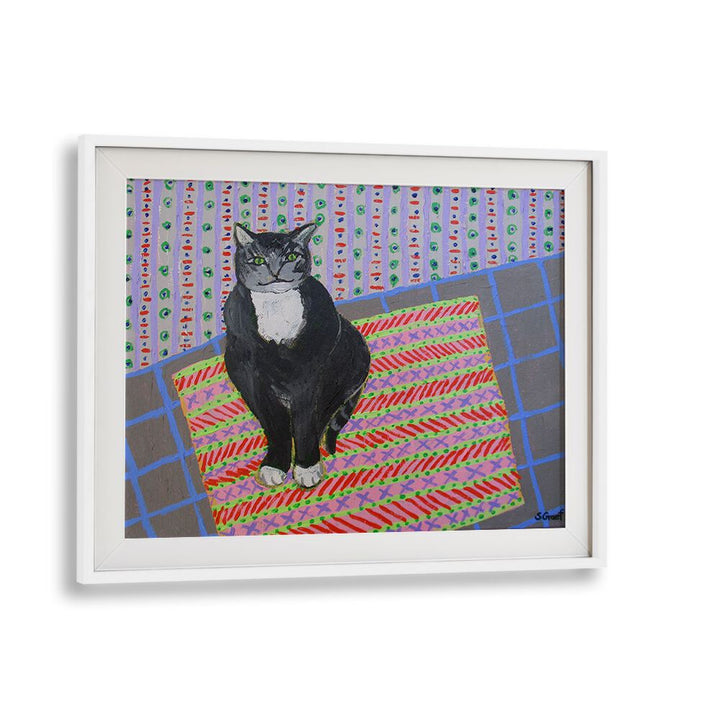 tuxedo cat wildlife paintings in White Frame With Mount