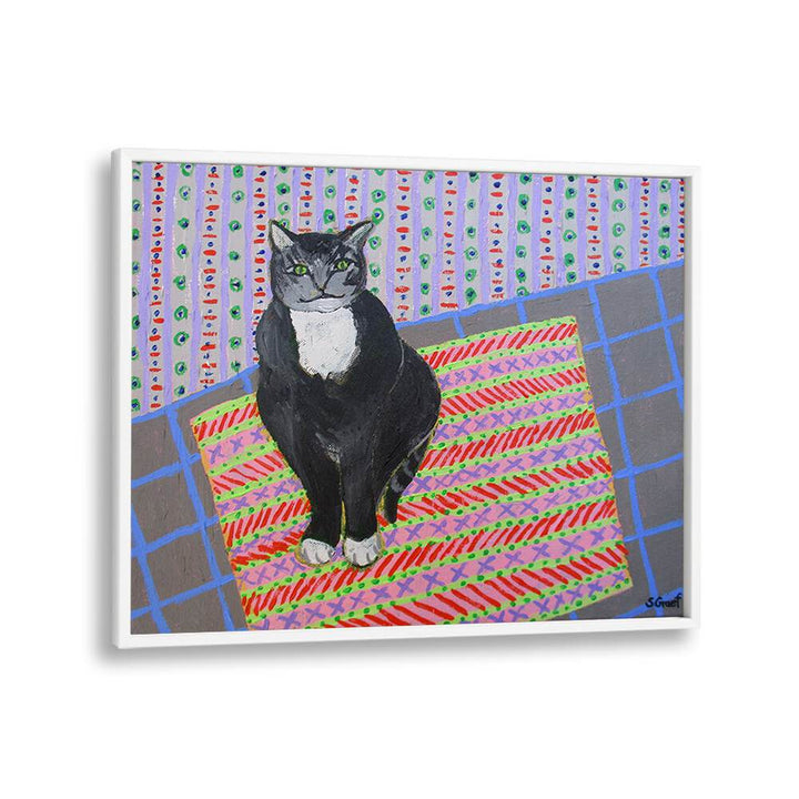 tuxedo cat wildlife paintings in White Plain Frame